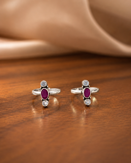 The Luminous White & Red CZ Toe Ring