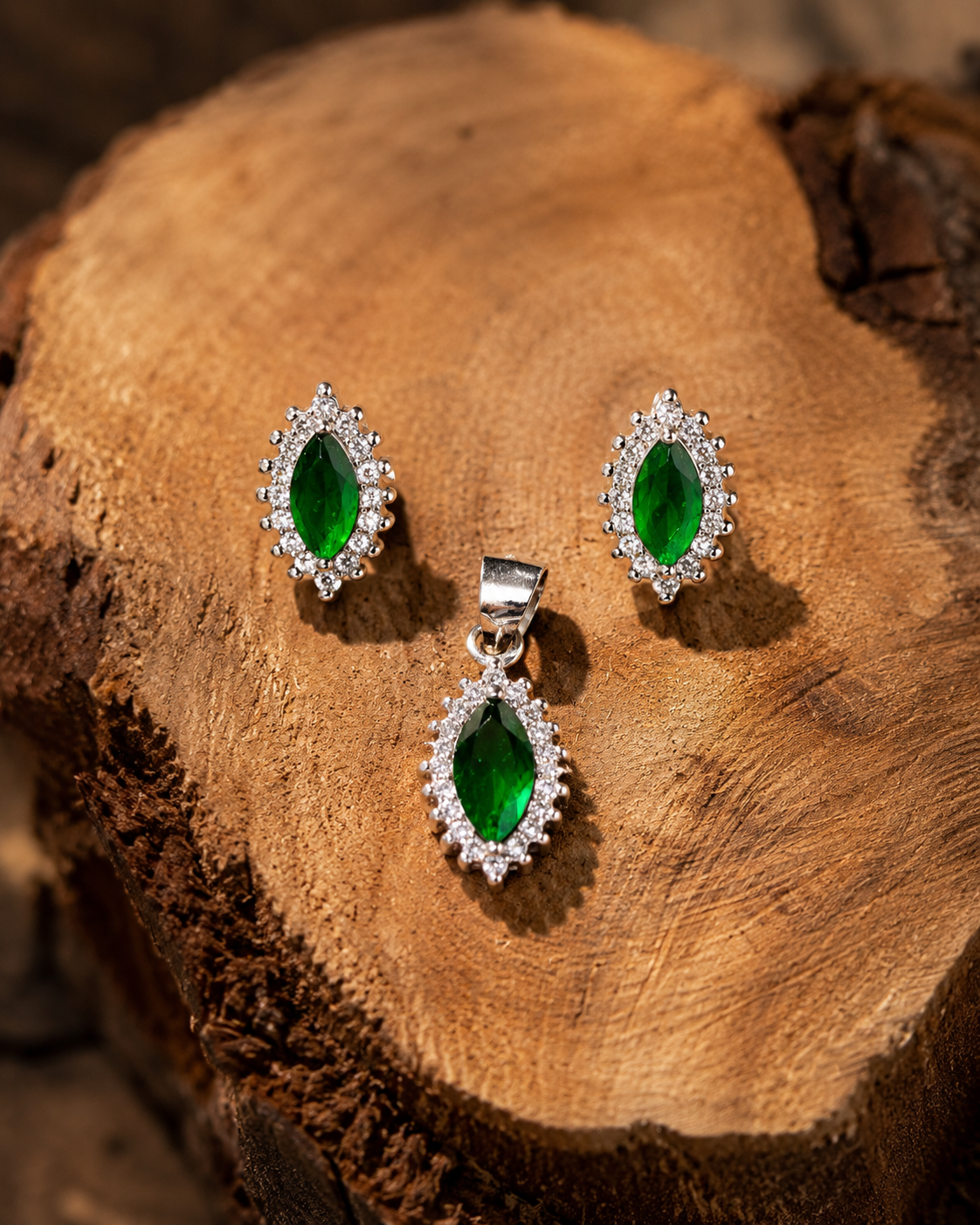 Emerald-Hue Green Stone CZ Set