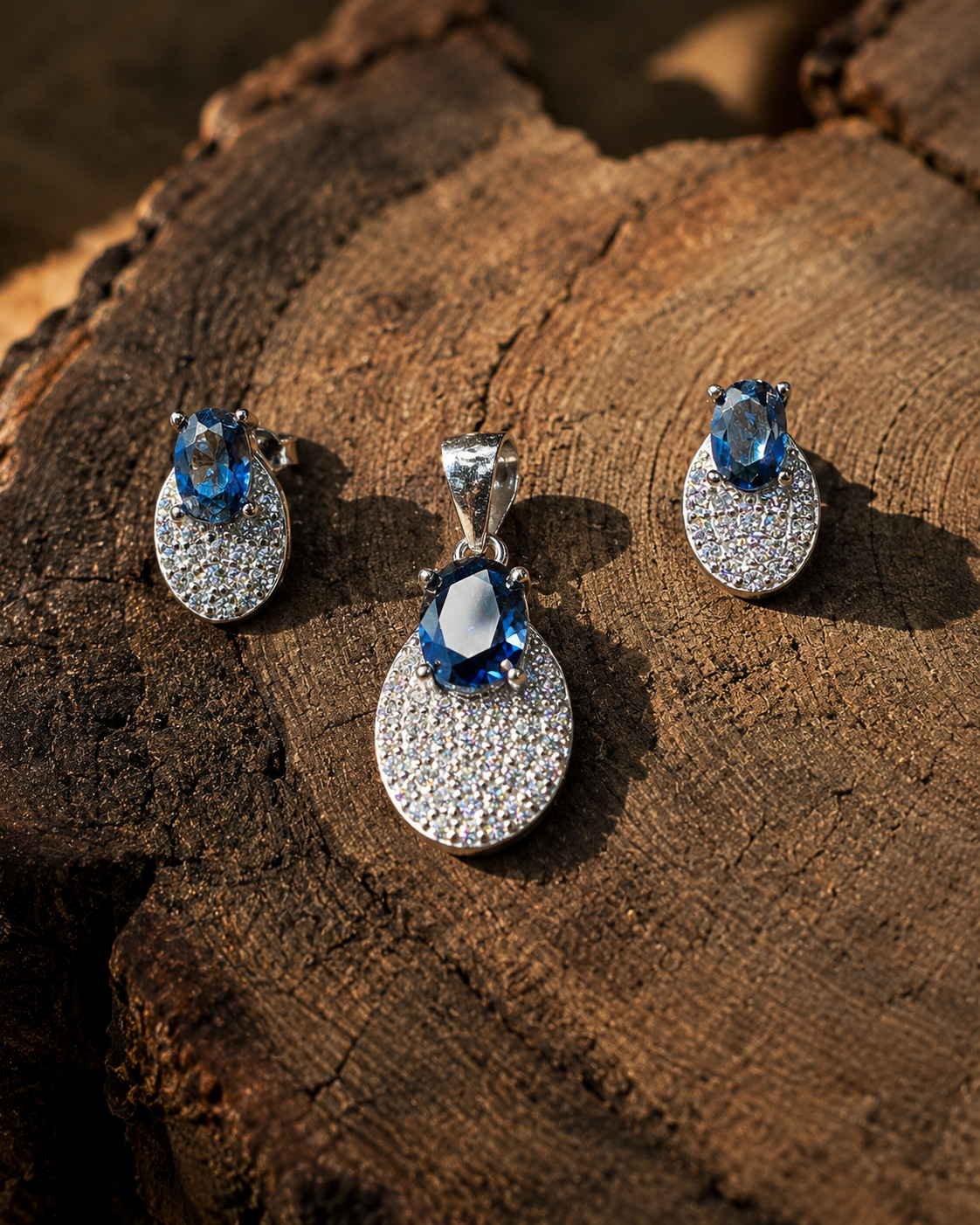 Dual-Tone Blue and White CZ Set