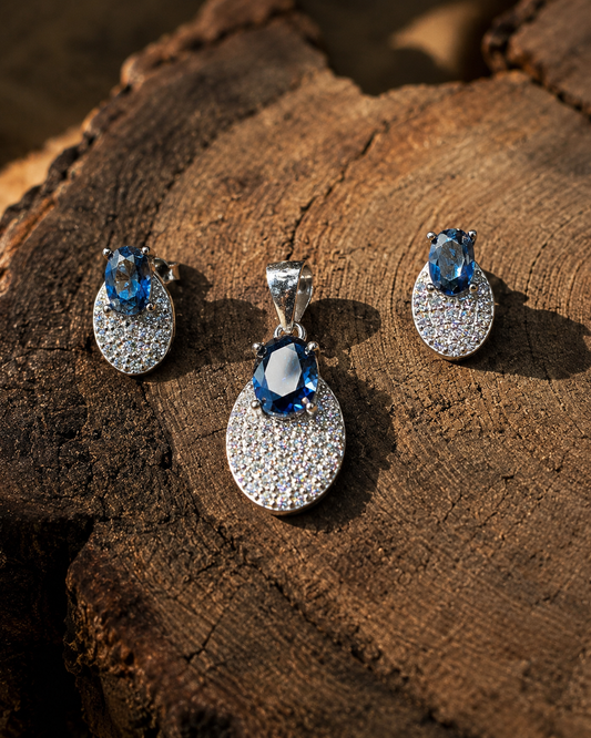 Dual-Tone Blue and White CZ Set