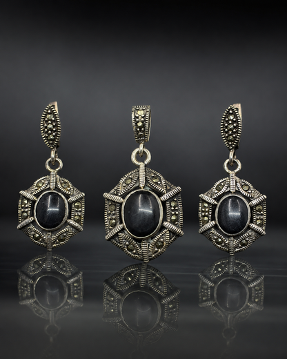 Noir Black Stone Marcasite Set