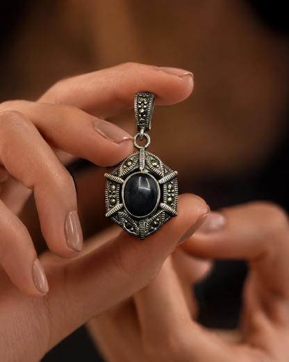Noir Black Stone Marcasite Set