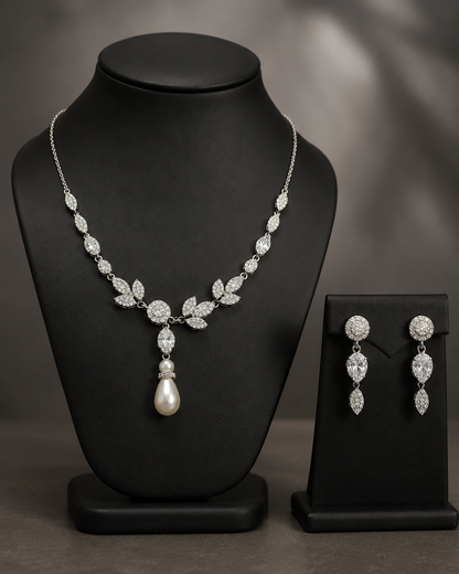 Delicate CZ Stone Necklace & Earring Set