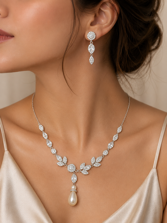Delicate CZ Stone Necklace & Earring Set