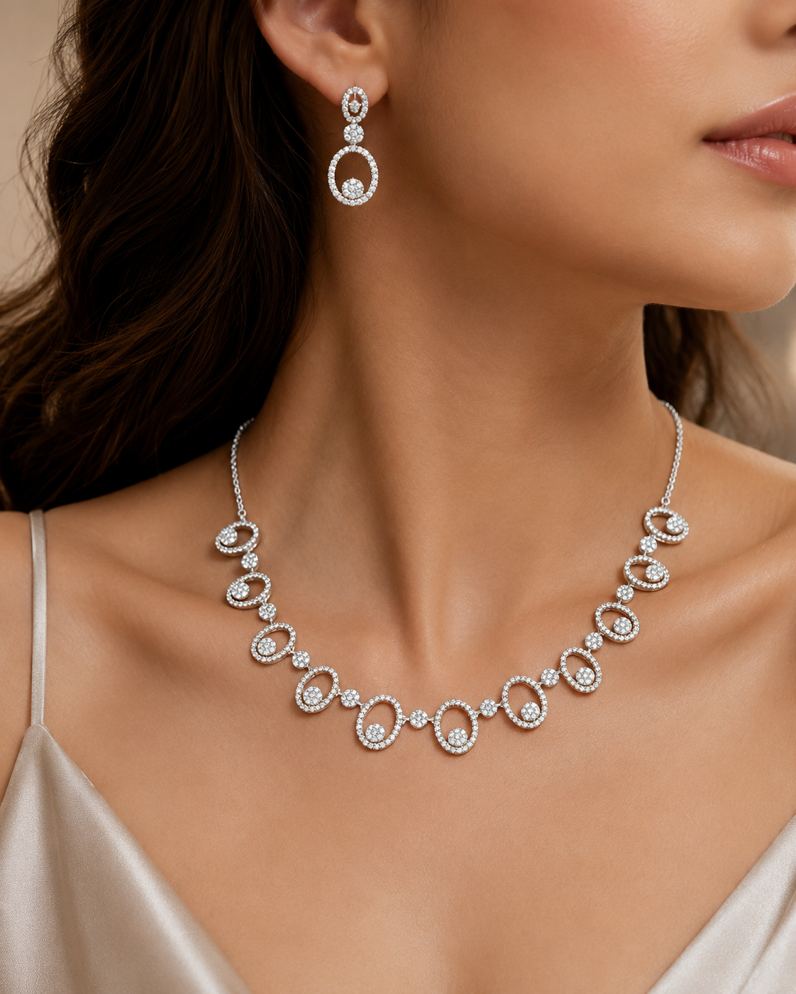 Statement CZ Stone Necklace & Earring Set