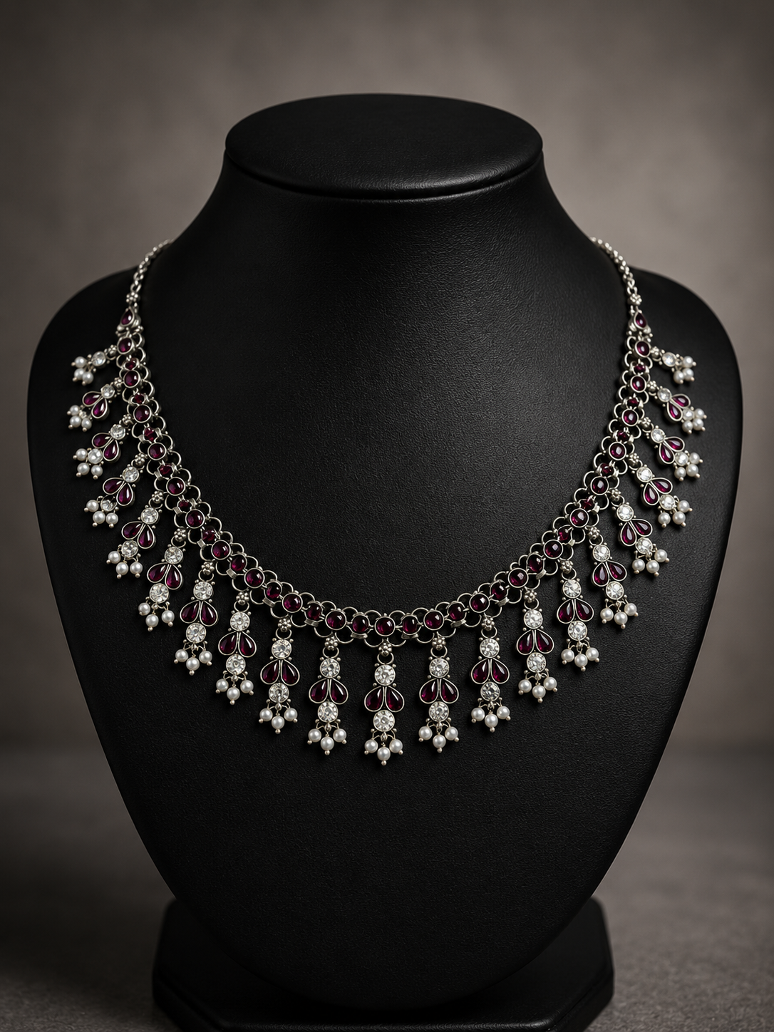 Striking Red Stone Antique Silver Choker