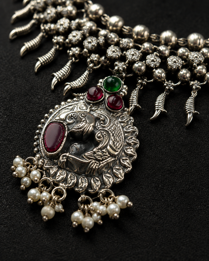 Antique Silver Short Necklace & Earring Set