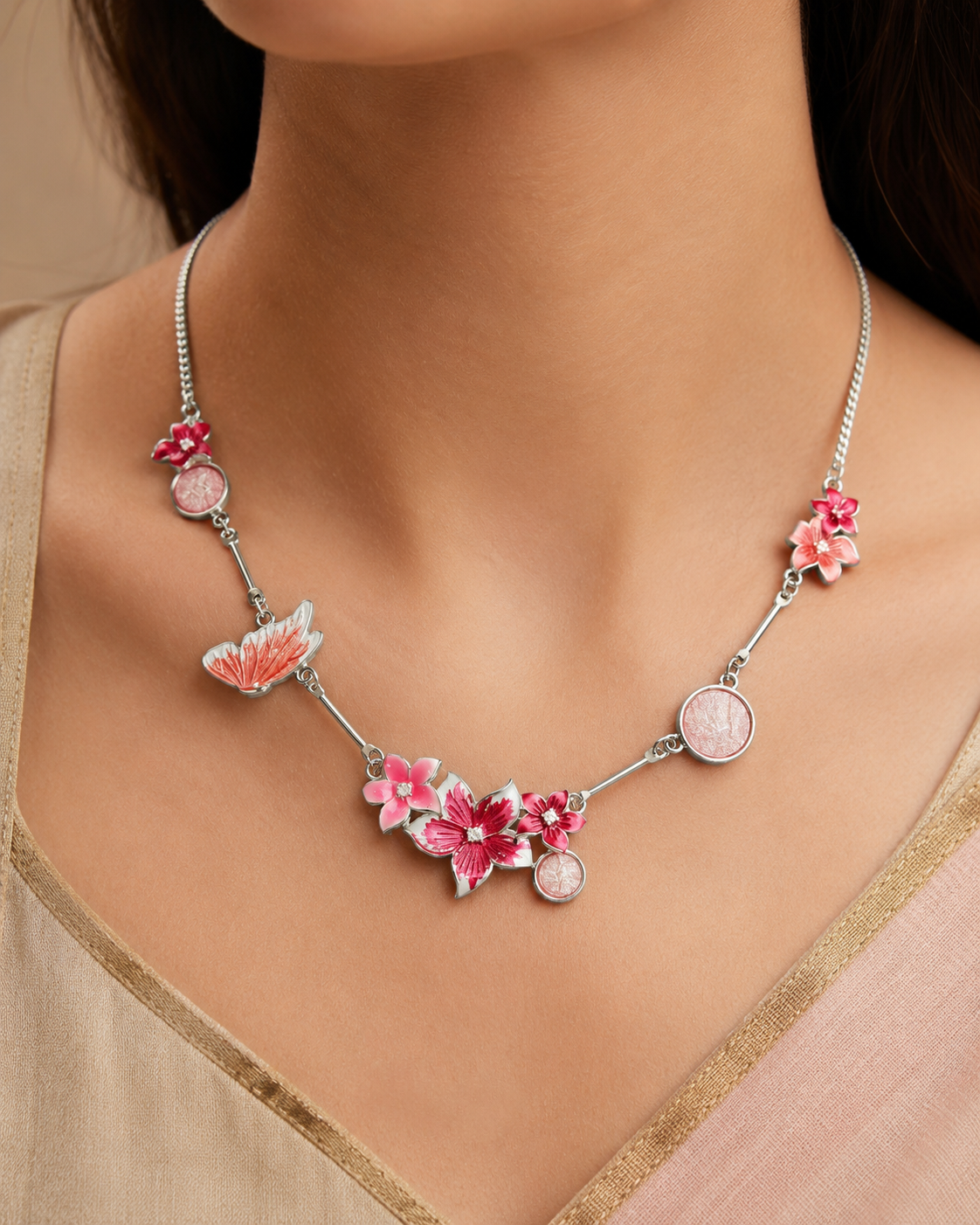Radiant Pink Crystal Necklace & Earring Set