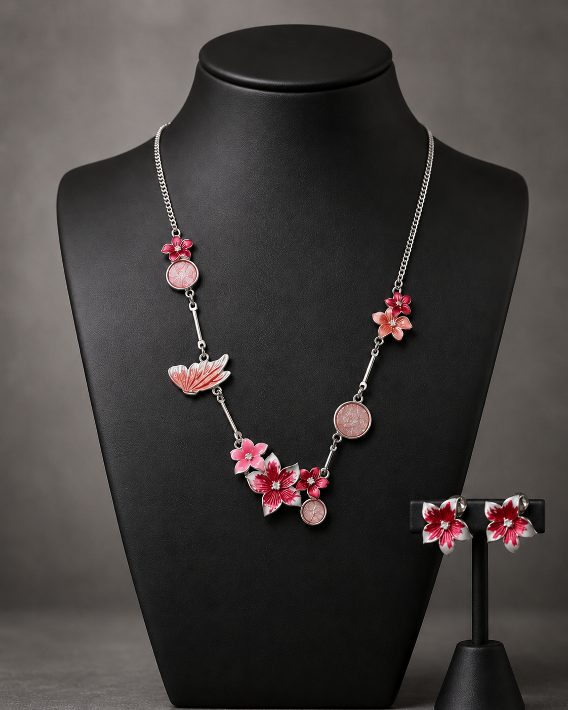 Radiant Pink Crystal Necklace & Earring Set