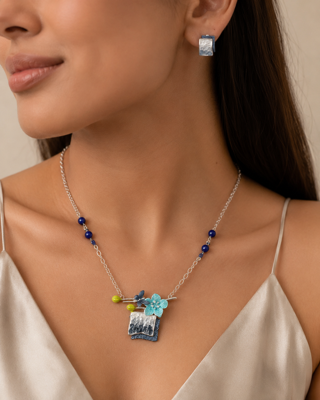 Geometric Blue Square Crystal Set