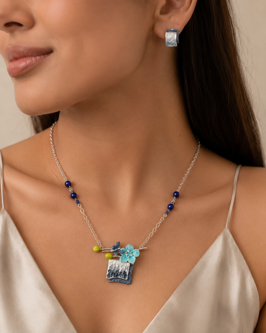 Geometric Blue Square Crystal Set
