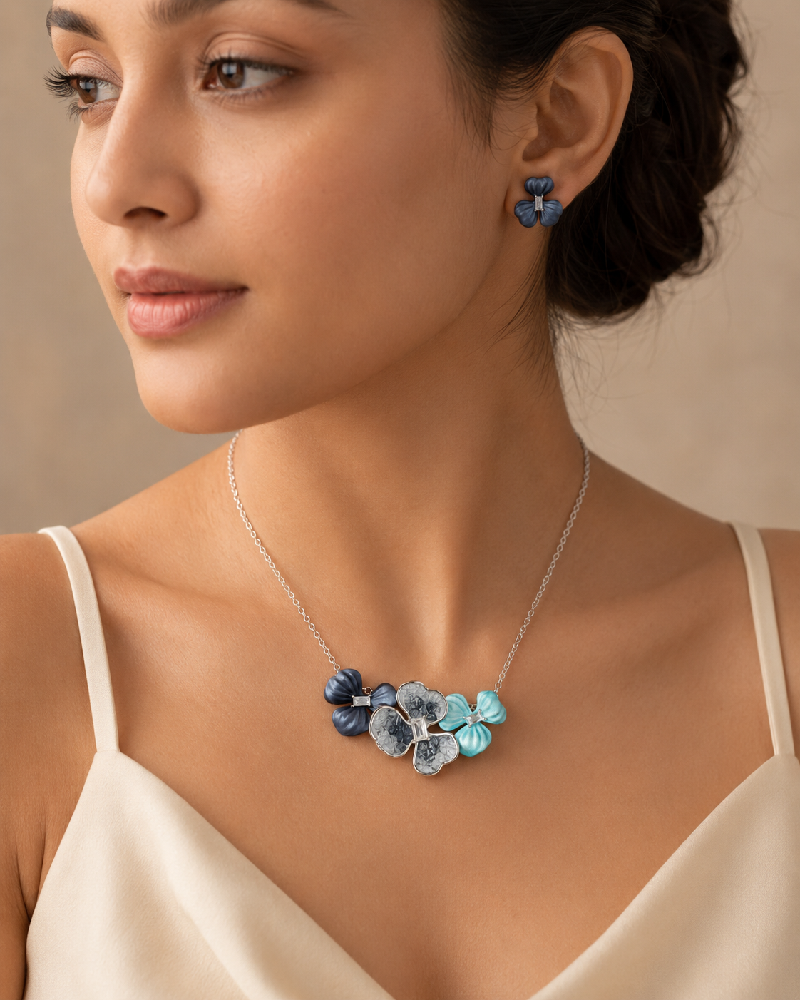 Luminous Blue Crystal Necklace & Earring Set
