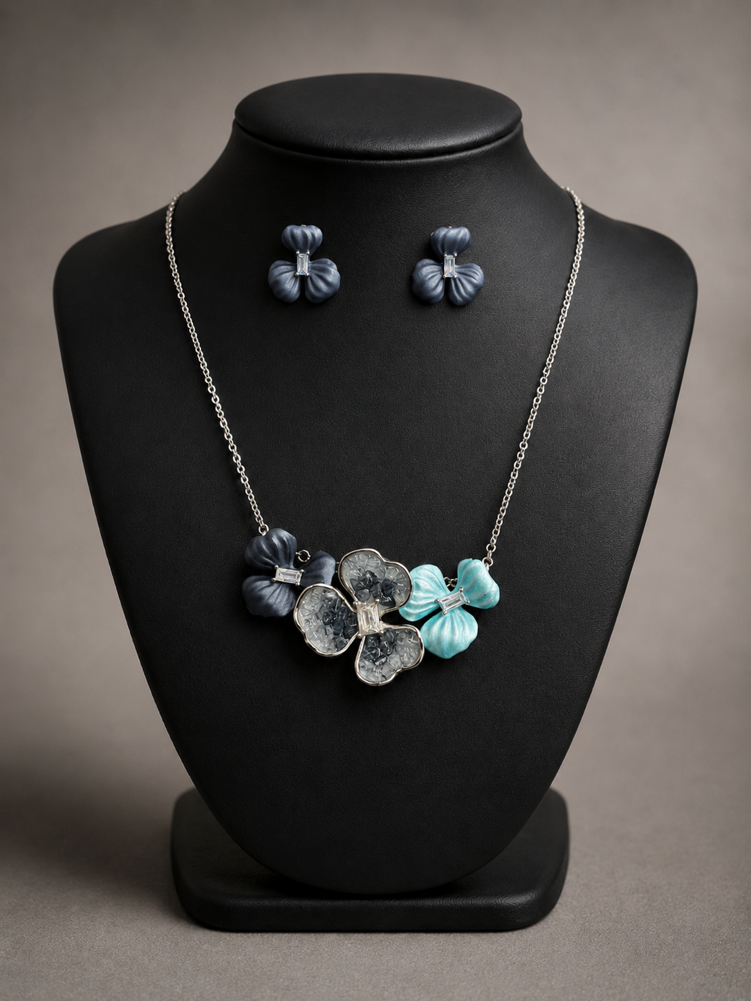 Luminous Blue Crystal Necklace & Earring Set