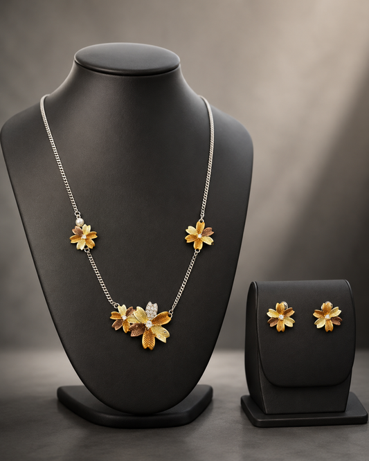 Earthy Brown Flower Necklace & Earring Set
