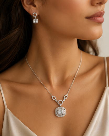 Modern CZ Square Cut Set