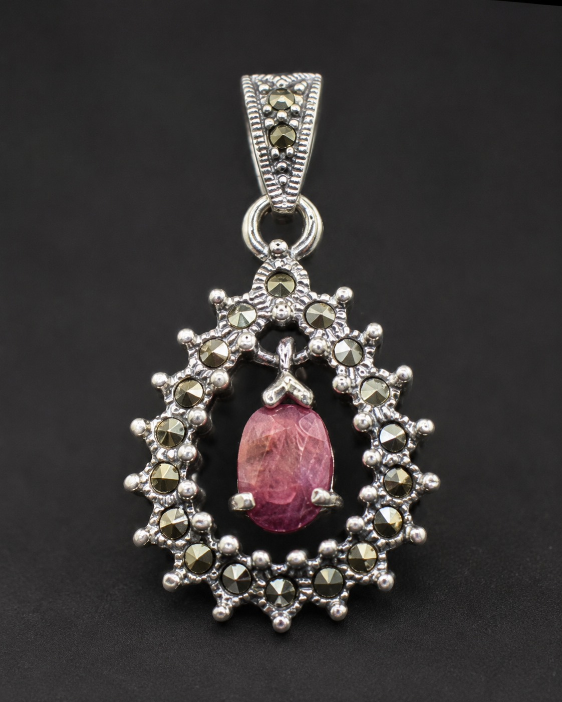 Crimson Marcasite Pendant