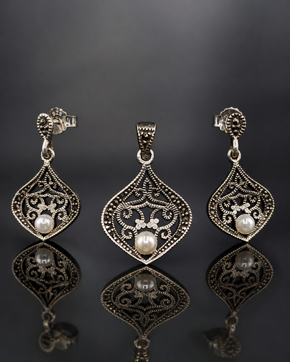 Luminous Pearl Marcasite Set