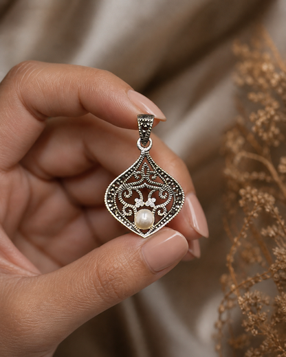 Luminous Pearl Marcasite Set
