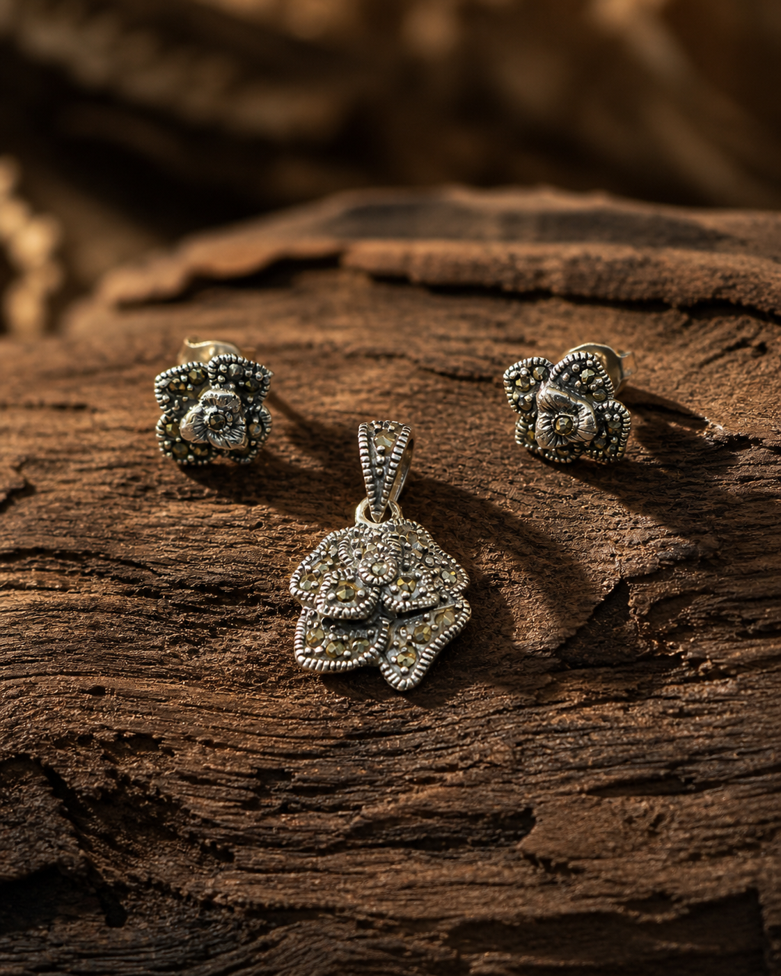 Romantic Flower Marcasite Set