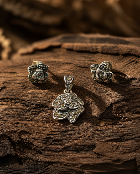 Romantic Flower Marcasite Set