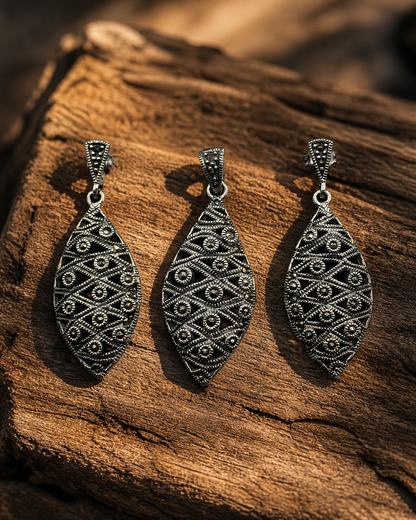 Nature-Inspired Marcasite Leaf Design Set