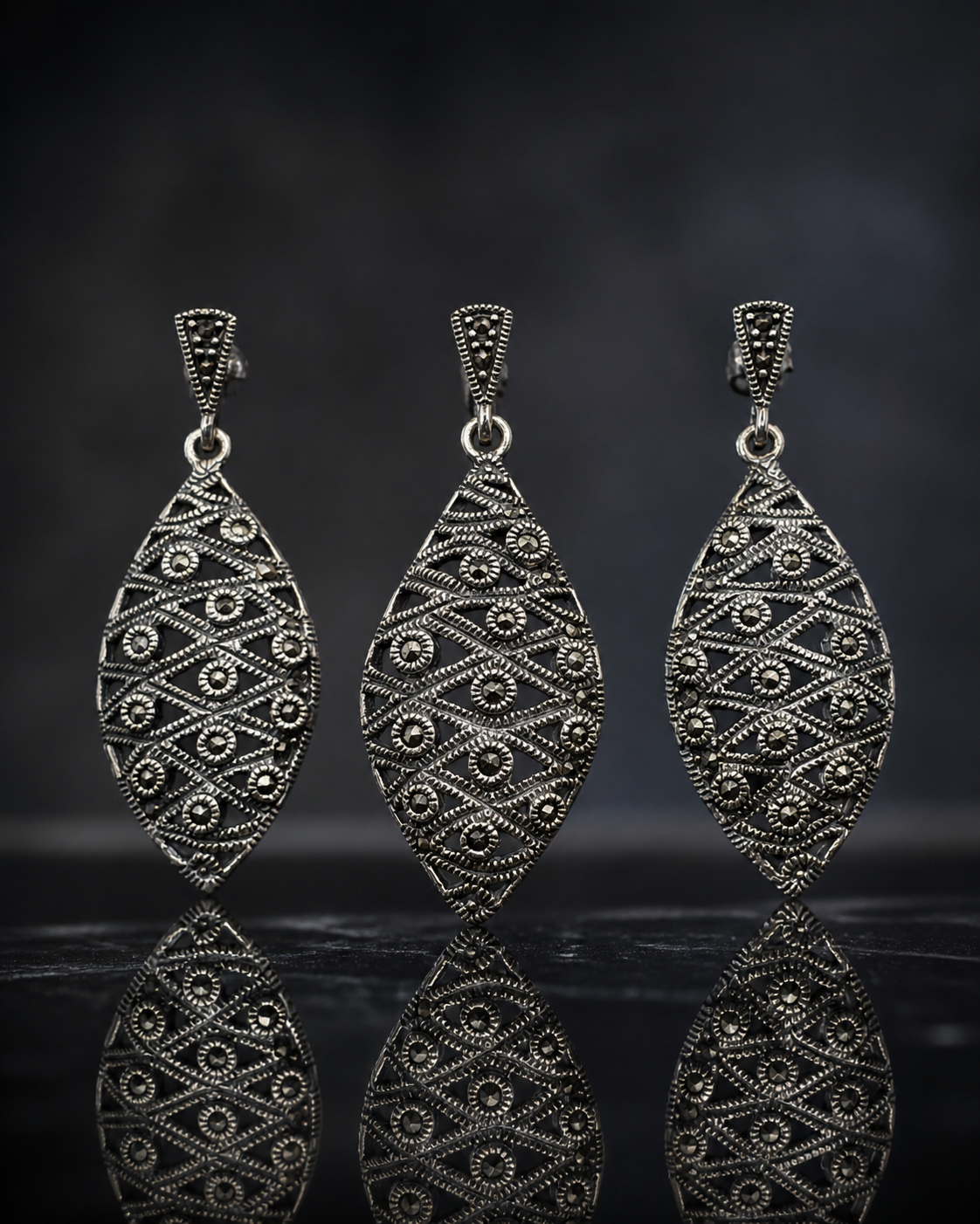 Nature-Inspired Marcasite Leaf Design Set