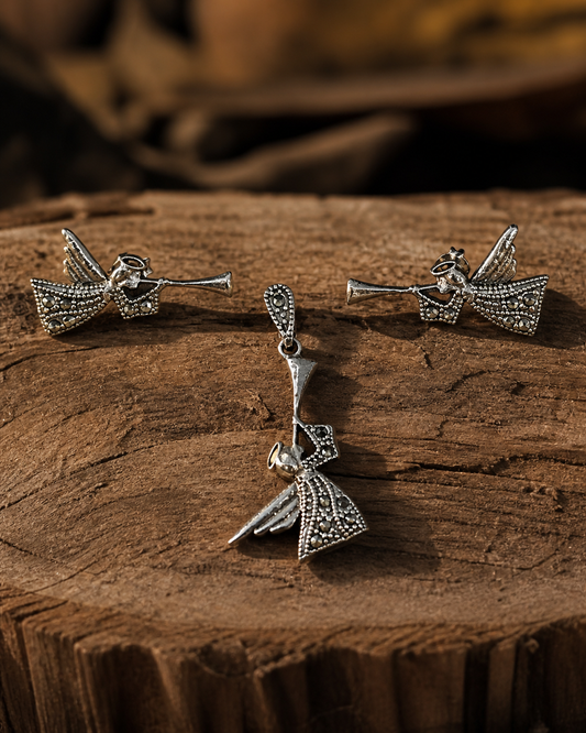 Edgy Marcasite Gun Design Set