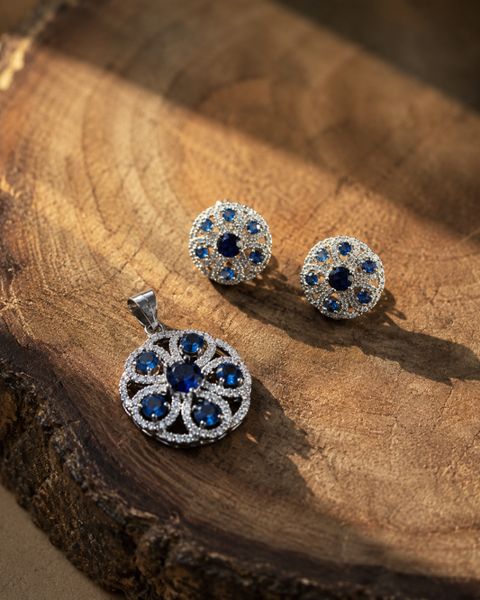 Brilliant Blue Flower CZ Set
