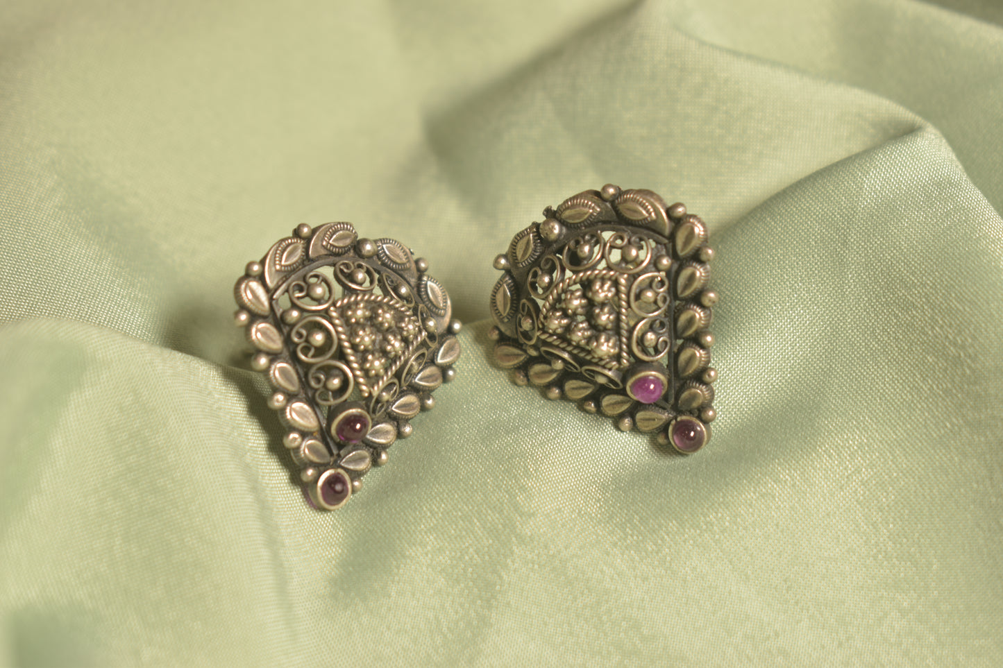 Ethnic Silver-Toned Triangle Stud Earrings